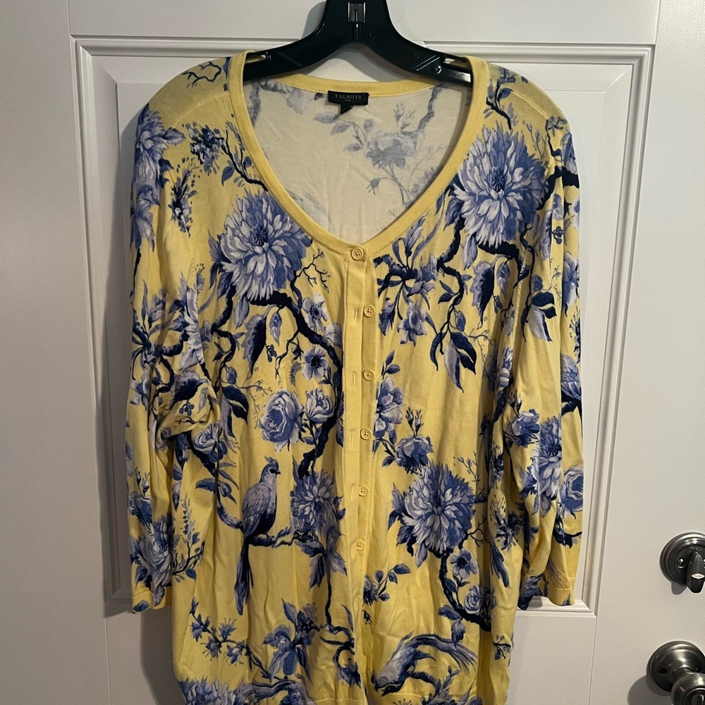 Talbots Yellow Fitted Blouse with 3/4 Sleeves